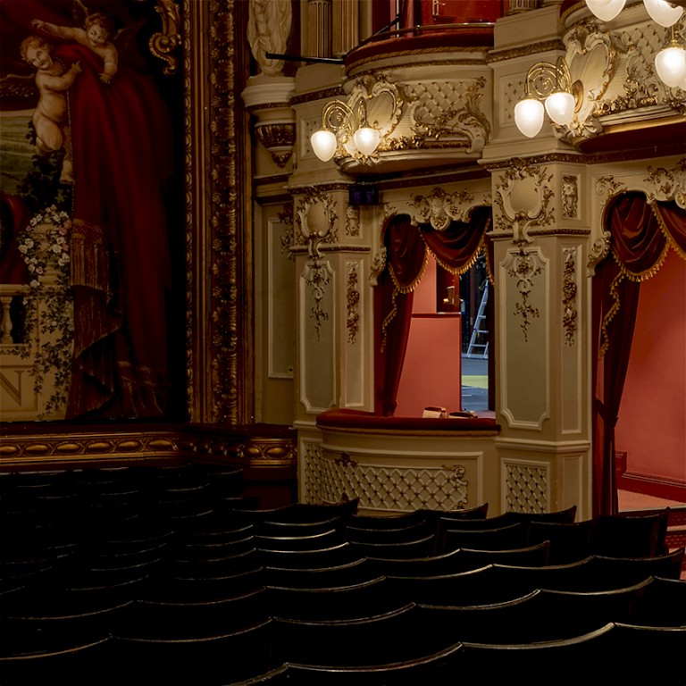 Photograph by Alison J Carr, ornate theatre interior in red and gold.