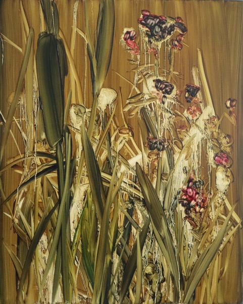 Painting by Barba Howey showing reeds in the summer.